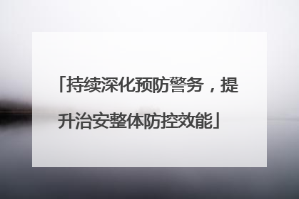 持续深化预防警务，提升治安整体防控效能